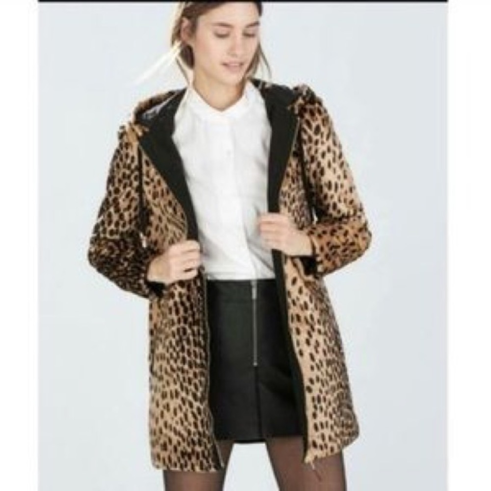 Zara faux leopard coat with hood NWT XS
